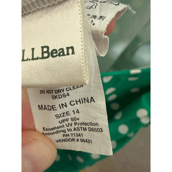 LL Bean Women's Green White Polka‎ Dot One Piece Swimsuit Size 14 UPF Vacation - Picture 5 of 5